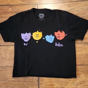 BEATLES Women's small crop style black t-shirt by Apple Corps LTD